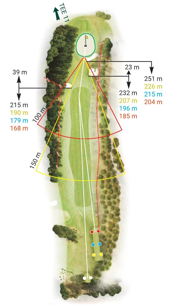 Jamka 10 – Royal Golf Club Mariánské Lázně: Mapa a strategie pro birdie. Mapa jamky 10 Royal Golf Club Mariánské Lázně – krátký par 4 s možností atakovat green první ranou.