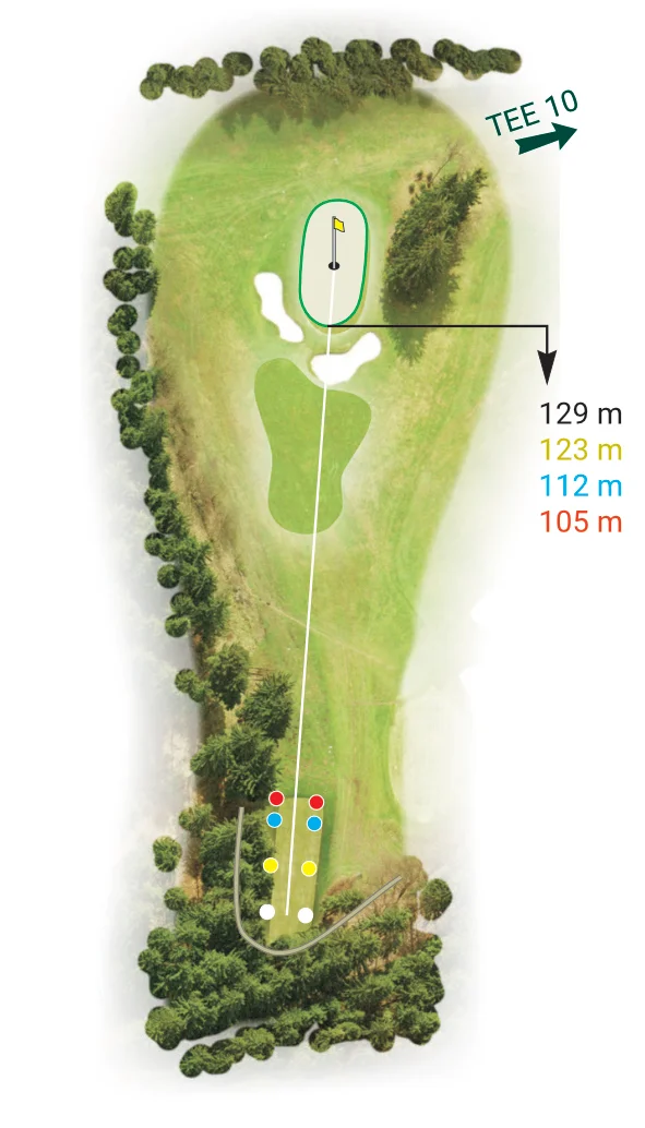 Jamka 9 – Royal Golf Club Mariánské Lázně: Přehled a klíčové prvky. Mapa jamky 9 Royal Golf Club Mariánské Lázně – nejkratší jamka, chráněná bunkery a s kvalitním greenem.